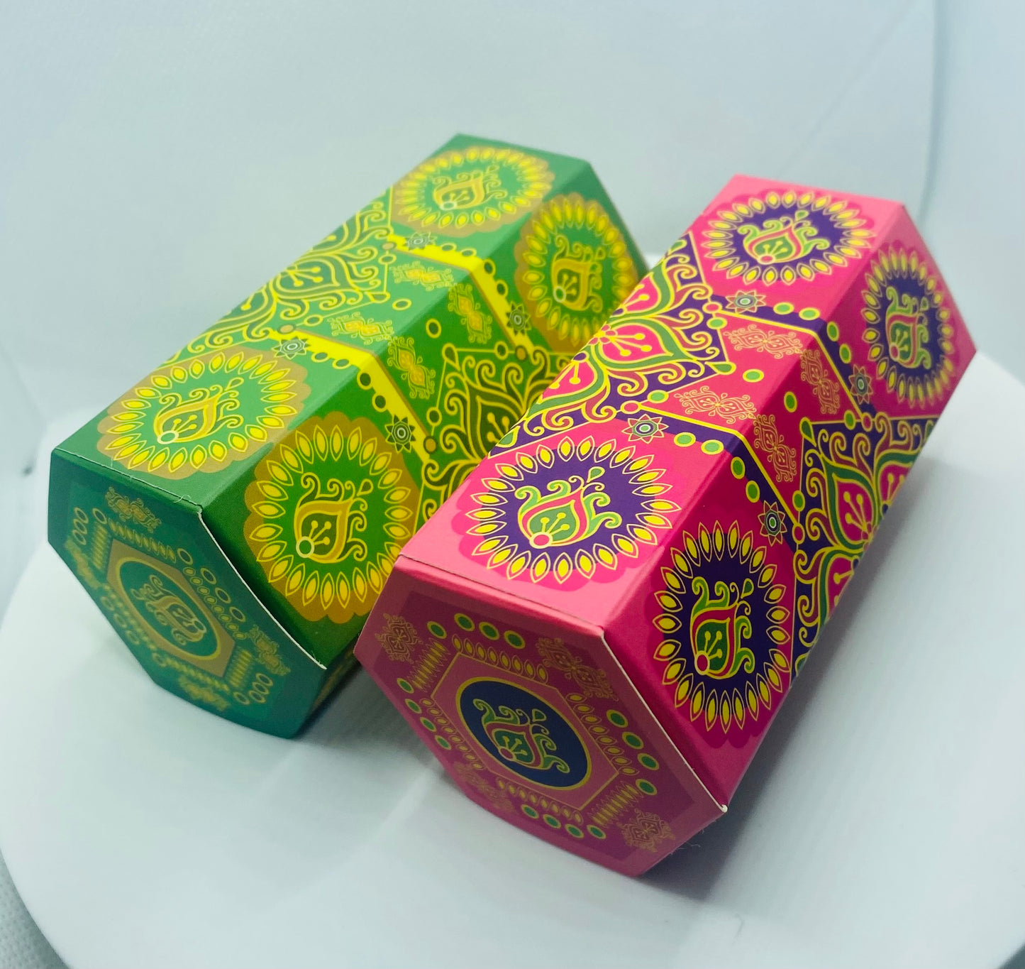 Mendhi Dholki Hexagon Themed Favour Boxes