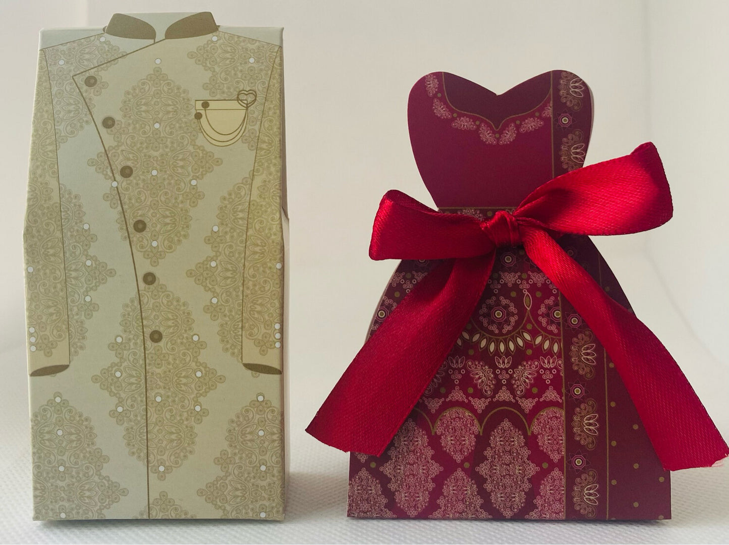 Bride and Groom Wedding Favours - Dark Red Bride /Ivory Groom